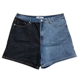 Flying Angel Two Tone Denim Shorts Womens 15 Blue Black Split Color Streetwear